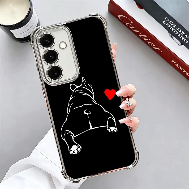 French Bulldog Black Desgin Plating Phone Case For Samsung A17 A07 A37 A57 A16 A56 A15 A55 A14 A54 A13 A53 A26 A36 A25 A35 A24 A