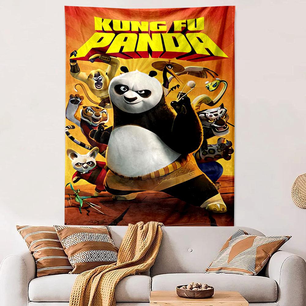 Kung Fu Panda Tapestry Wall Hanging, Animated Movie Poster Art, Family Wall Decor for Bedroom Living Room Dorm