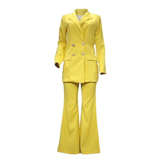 1 комплект, женский пиджак, брюки, сплошной цвет, широкие брюки, осень-зима, двубортный костюм с лацканами, комплект для офиса