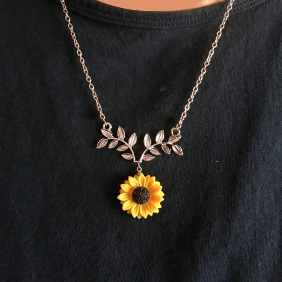 Симпатичные листья подсолнечника кулон серьги-гвоздики ожерелье женский комплект ювелирных изделий подарок