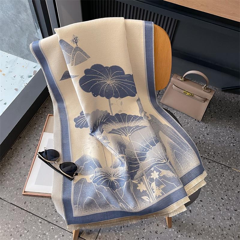 Women Thick Warm Imitation Cashmere Chinese Style Floral Winter Neck Scarf