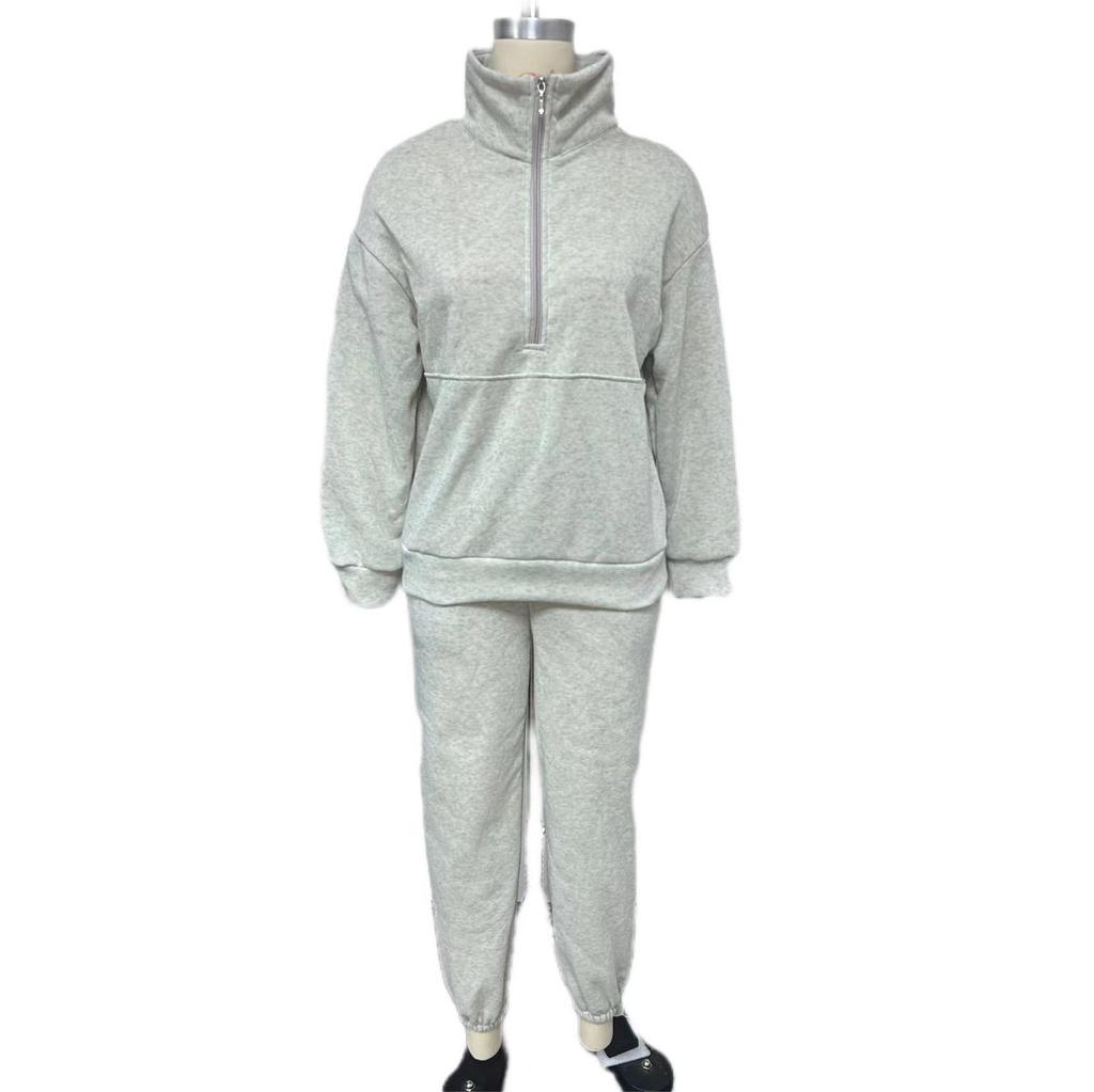 Женский однотонный длинный рукав воротник-стойка толстовка костюм осень зима свободный топ широкие брюки