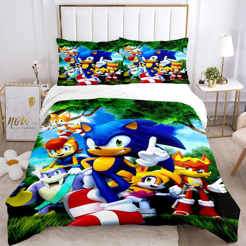 3pcs Sonic the Hedgehog Bedding Set. Soft and Comfortable with No Core Included (1x Duvet Cover + 2x Pillow Covers) yy251010214