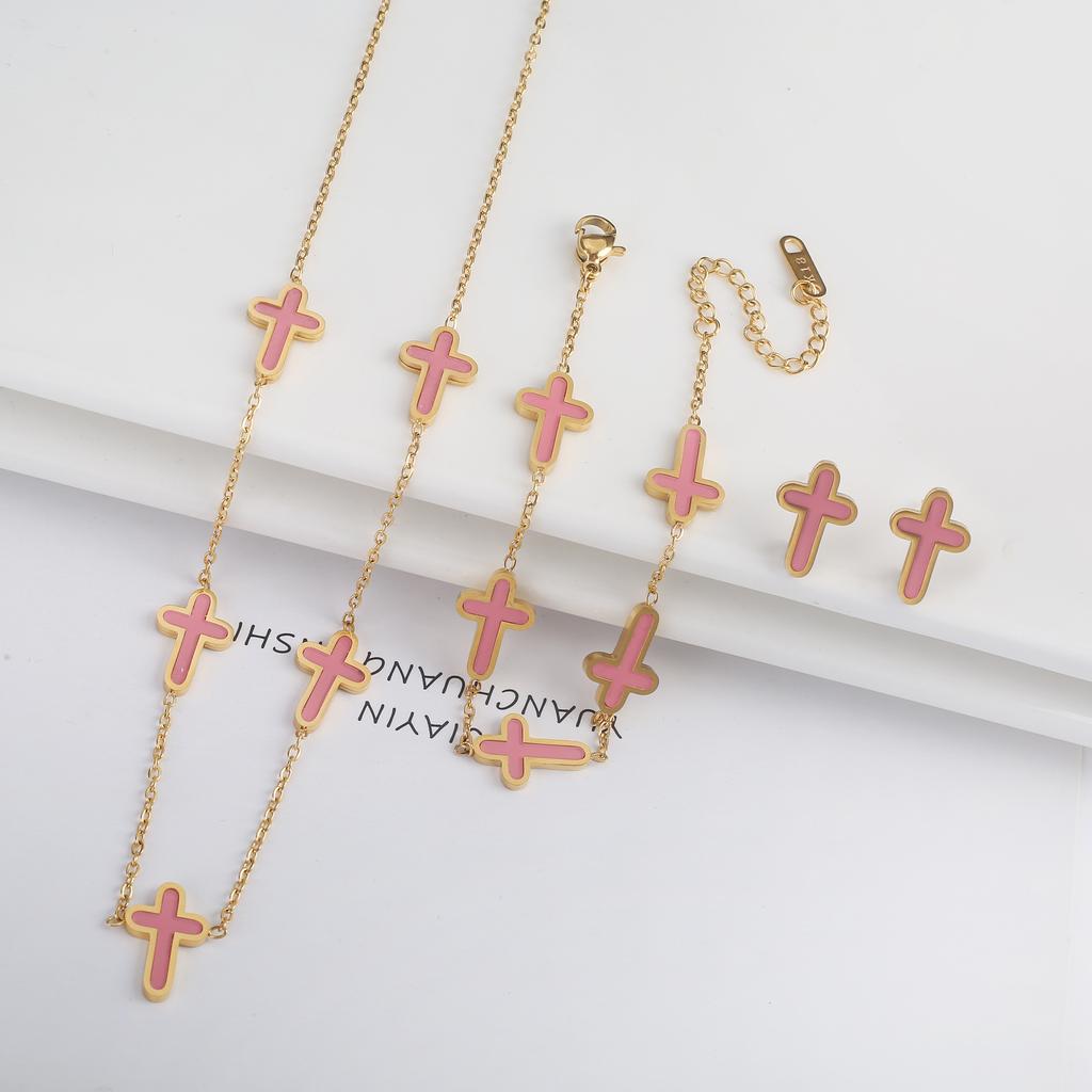 3PCS Hot Sale Stainless Steel Cross Bracelet Jewelry Set Necklace Earrings Charming for Women Luxury Daily Party Jewelry Gift