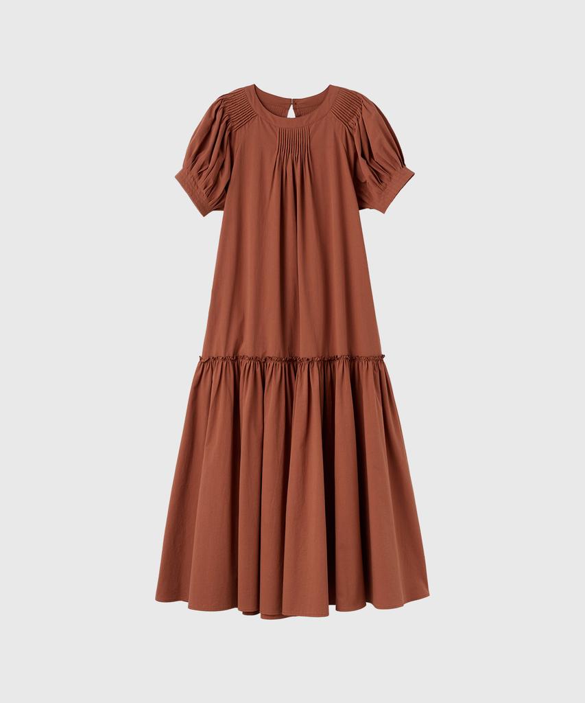General Idea Puff Sleeve Pintuck Long Dress [Brick] / Gf2Lop520