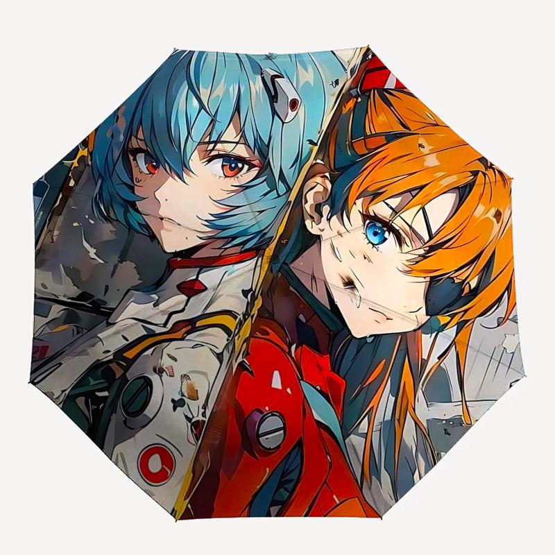 1 шт. Зонт Neon Genesis Evangelion - Автоматическое открытие/закрытие, Портативная 3-складная конструкция, Железный каркас с 8 спицами, Уличный зонт, Идеальный подарок для фанатов,