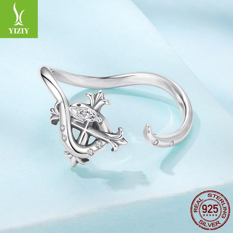 S925 Sterling Silver Iris Snake Open Ring, Personalized Vintage Cross Lucky Ring Jewelry
