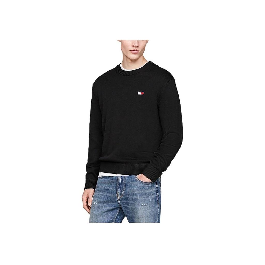 Tommy Hilfiger Мужской пуловер с круглым вырезом и длинными рукавами, однотонный, с логотипом, черный DM0DM20706BDS