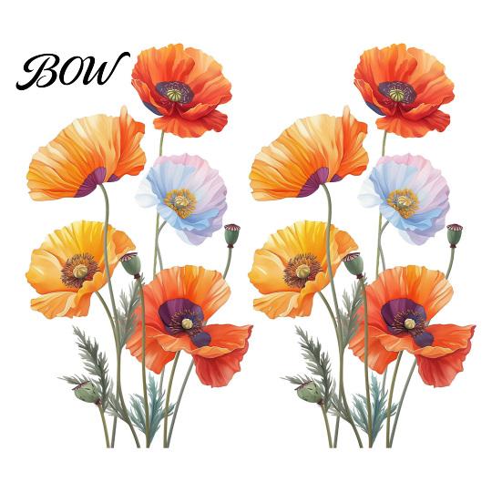 Large Flower Wall Art for Bedroom 2Pcs Watercolor Stickers, PVC Waterproof Floral Decals, Peel And Stick Botanical Decor Living Room Decor,
