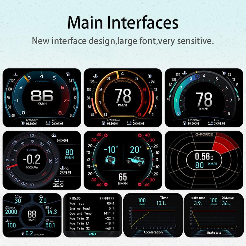 Vjoy Updated V63 Plus OBD HUD GPS Speed Inclinometer G-meter 4 in 1 HUD Gauge Car Head Up Display Multi-Function Dashboard