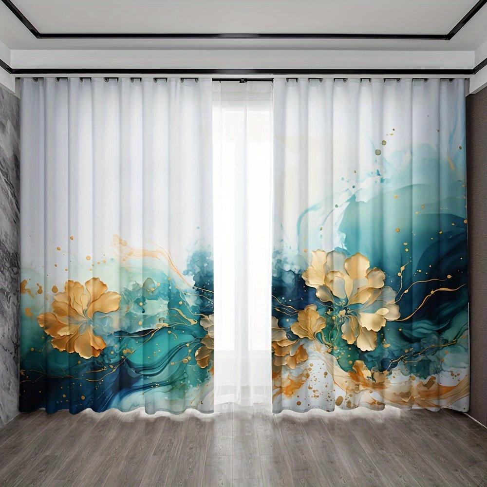 2 шт. занавески золотисто-голубые с белым геометрическим узором карниз для штор карманные шторы для кухни кафе гостиной домашнего декора