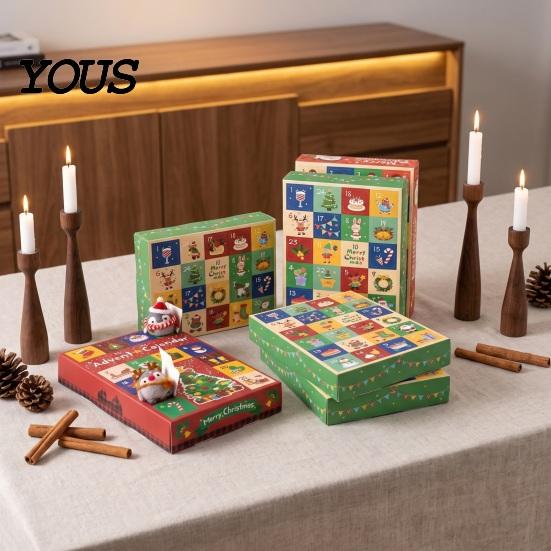 Christmas Party Favors 5Pcs 24-Day Advent Calendar Box, Blank Gift Box with Festive Desktop Decoration Pull-Tab Windows, Countdown Surprise