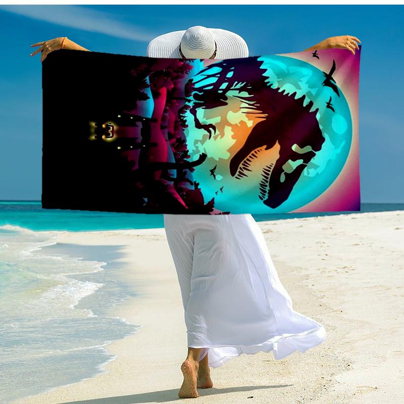 Dinosaur Moonlit Adventure Beach Towel, Super Soft Microfiber, Gift for Her/Him, Birthday, for Pool, Beach, Travel, Home Decor Fan gifts