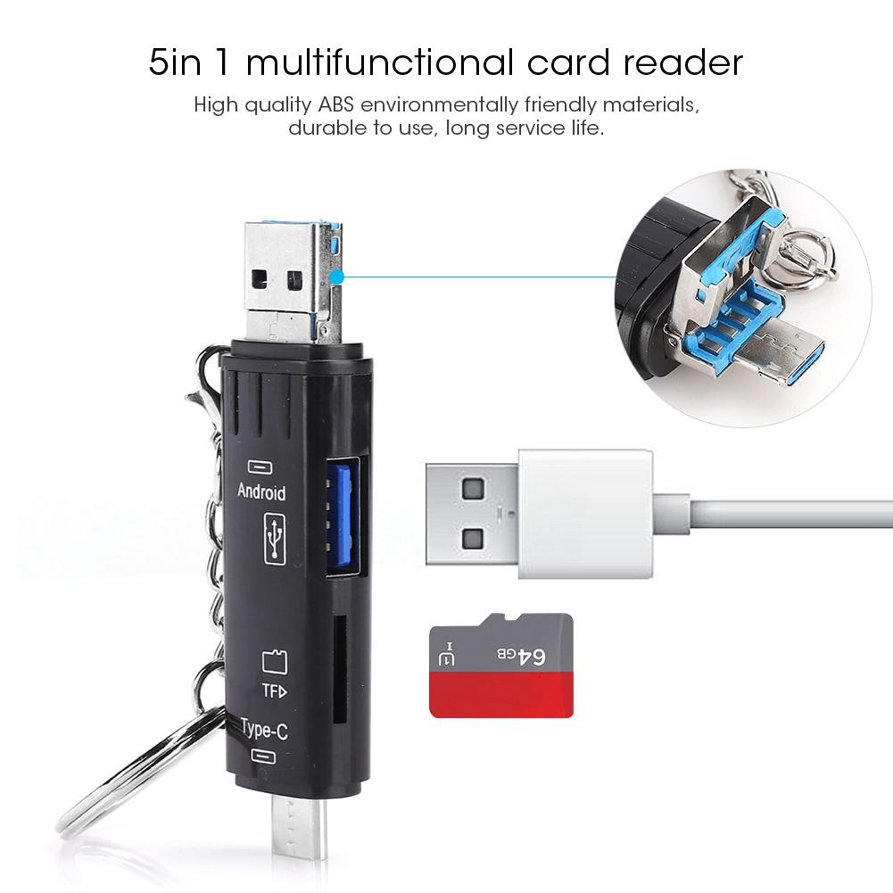 Кардридер 5 в 1 Type C OTG USB2.0 Многофункциональный для карт памяти Micro SD(черный )