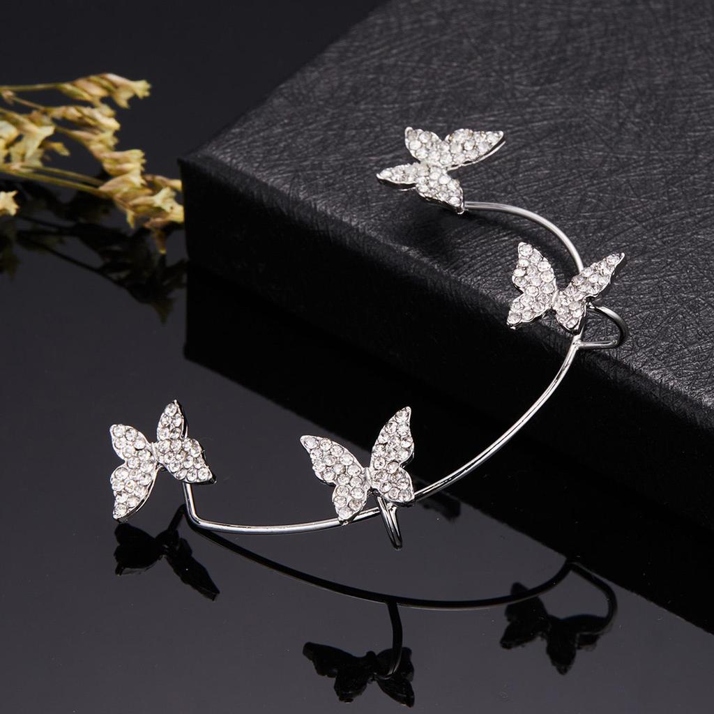 Korean Sparkly Rhinestone Butterfly Ear Cuff Clip - No Piercing Fairy Style Earrings