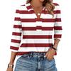 Женская модная повседневная футболка с лацканами и полосатым лоскутным принтом, топ с рукавом семь четвертей