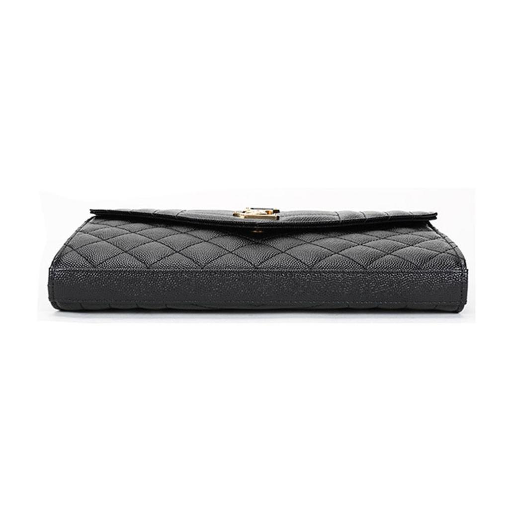 Saint Laurent Ysl Монограмма Золотой Логотип Зернистая Стеганая Кожаная Сумка Через Плечо на Цепочке Женские Сумки Черный 620280BOW911000