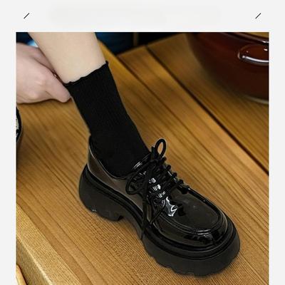 Черные кожаные туфли в британском стиле, женские универсальные туфли-лоферы в стиле ретро на осенней платформе