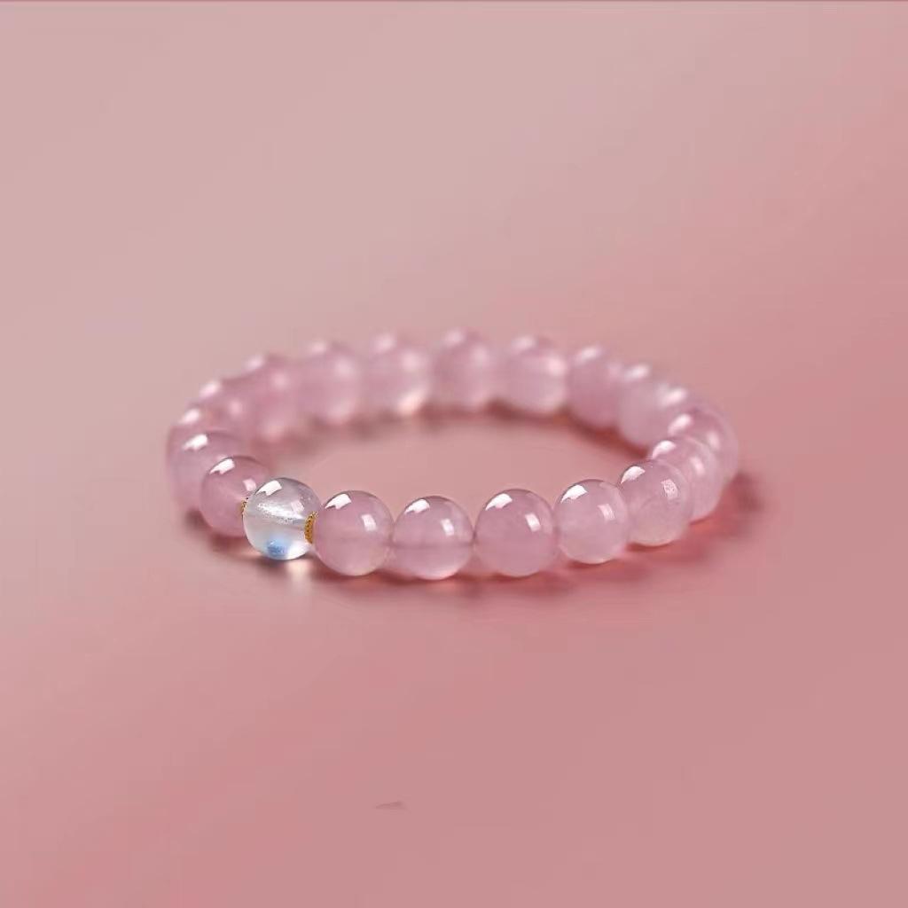 Natural Hibiscus Pink Moonstone Crystal Bracelet Unique original design simple and fresh peach blossom bracelet