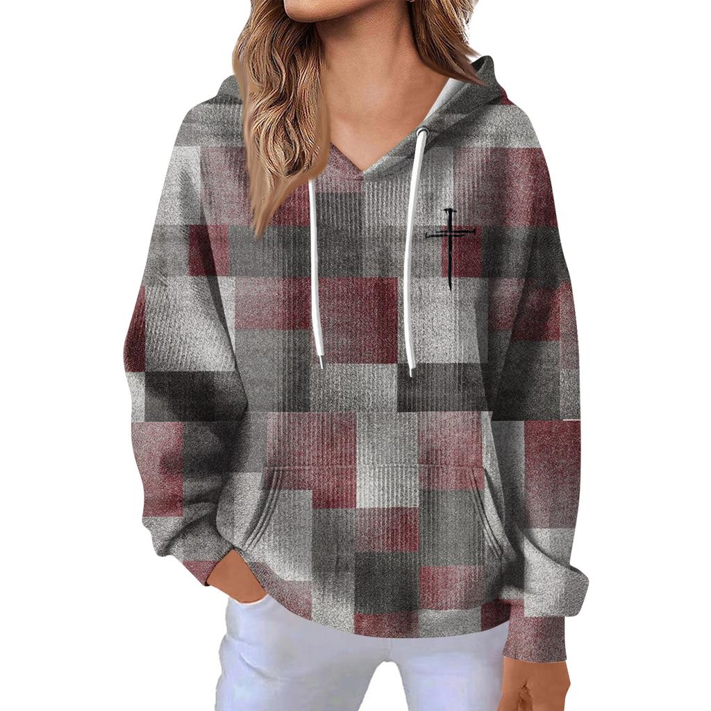 Women's Fashion Casual Long Sleeve Solid Color Hooded Sweatshirt Tops