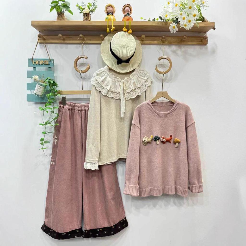 Artistic Autumn 3D Fox & Mushroom Knit Sweater for Women