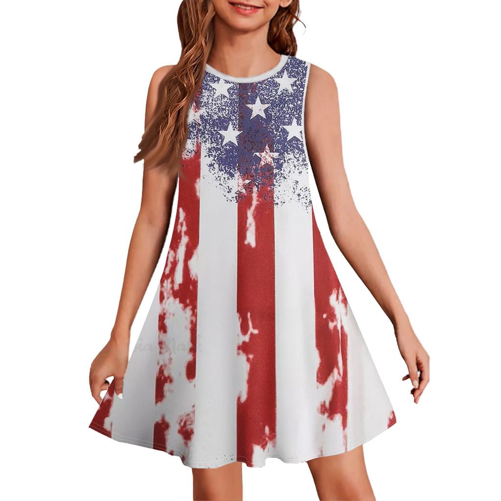 Girl Summer Dress Sleeveless Printed Color Casual Dress