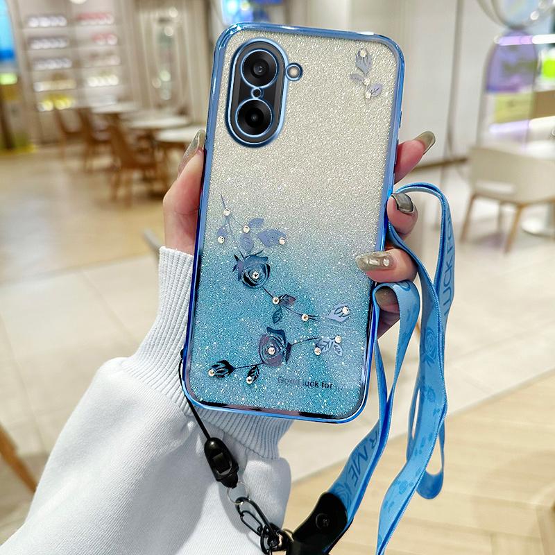 For OnePlus Ace 5 Racing 5G/Nord CE5 5G Case Flower Pattern TPU Gradient Phone Cover with Lanyards