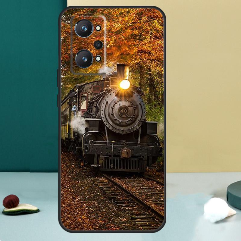 Винтажный паровоз Железная дорога Для Realme 14 13 Pro Plus 10 11 12 GT 5 6 6T GT7 Pro C61 C55 C53 C51 C21Y C25S C75 C67 Чехол