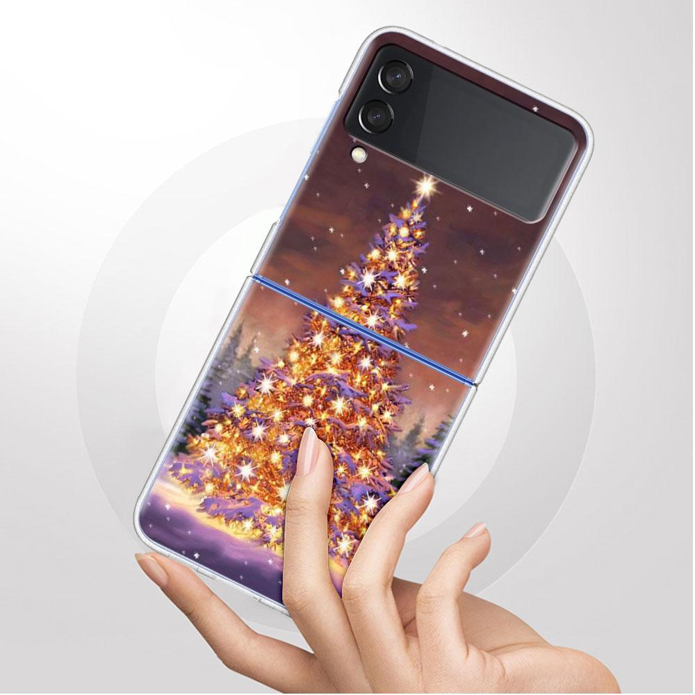 Чехол Merry Christmas Tree Deer для Samsung Galaxy Z Flip 4 5G Прозрачный жесткий чехол для мобильного телефона ZFlip Clear PC Luxury Coque