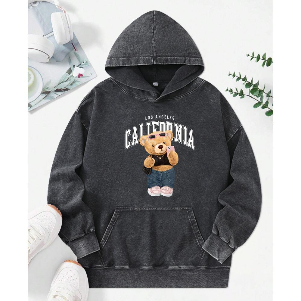 Los Angeles California Street Bear Print Women Hoody Pocket Fashion Pullover Casual Oversized Hoodie Cotton Clothes