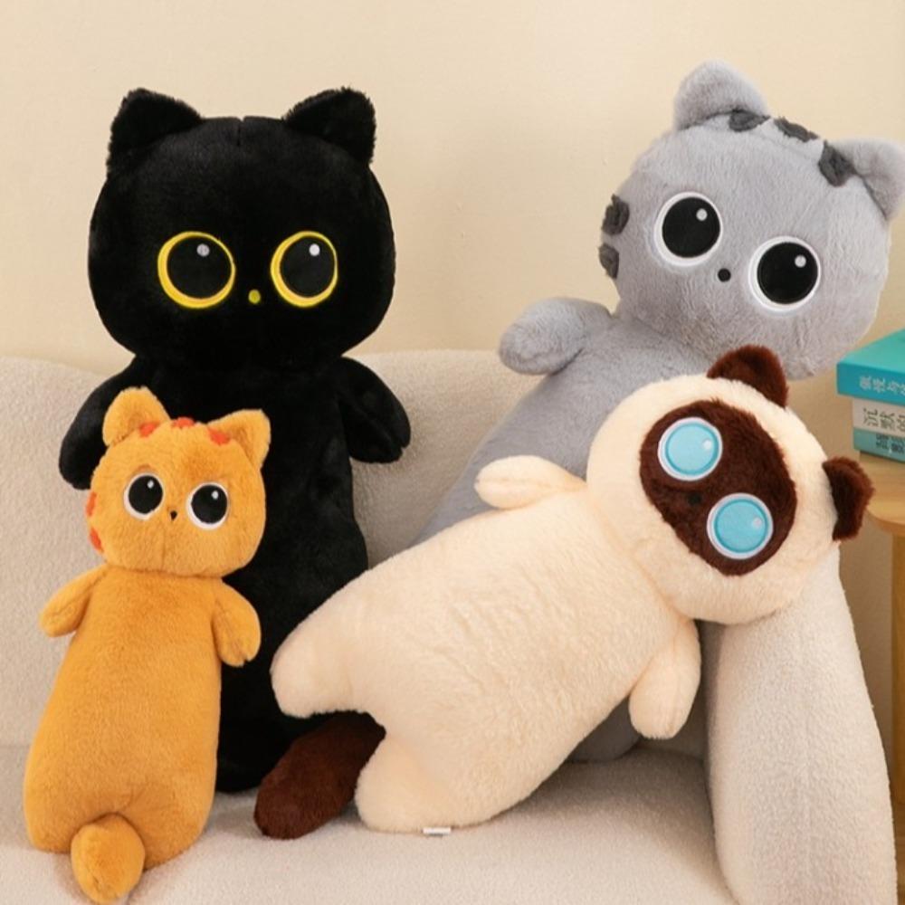 PP Cotton Long Giant Cats Plush Cartoon Cat Stuffed Plushie Animal Bolster Pillow Christmas Toy