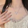 17KM Sweet Pink Zircon Pendant Necklace Heart Bow Chain Choker for Women Jewelry Accessories
