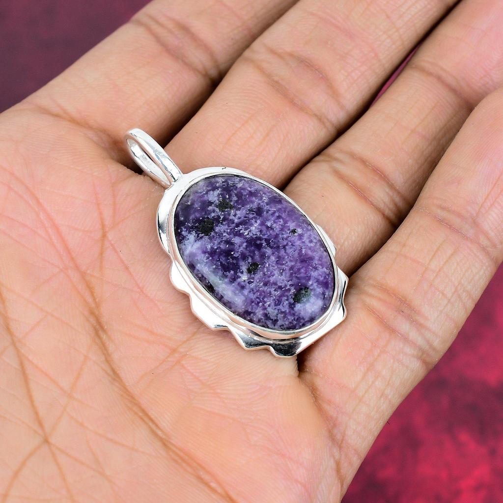 Подвеска из драгоценного камня лепидолит, 925 пробы, серебряная подвеска, антикварная бижутерия ручной работы, подарок для матери