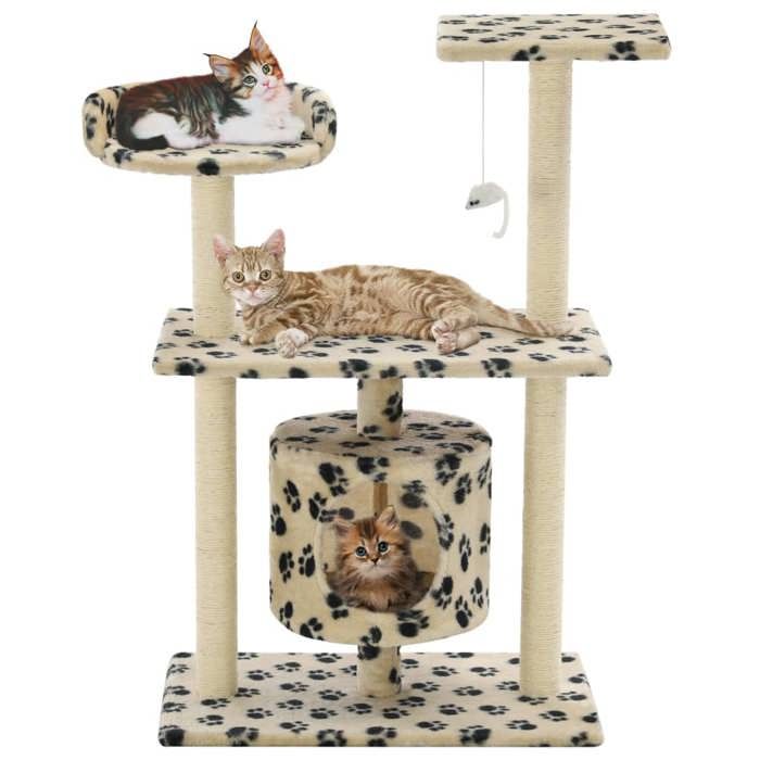 VidaXL Cat Tree with Sisal Scratching Post 95 Cm Beige Paw Print 170515