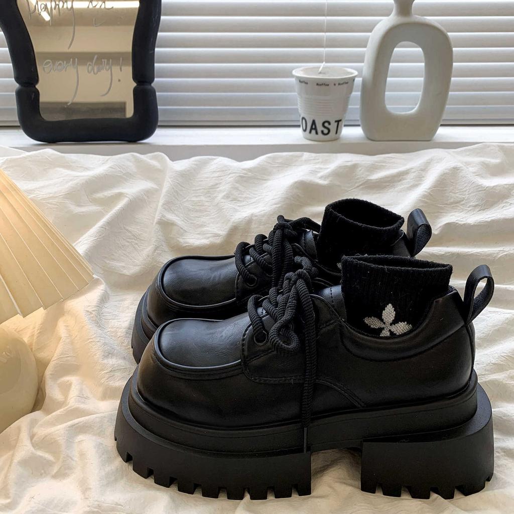 Коричневые туфли на шнуровке из кожи для женщин, весна 2025, новые универсальные туфли в стиле ретро в британском стиле на платформе и толстом каблуке с юбкой, одинарные туфли для женщин