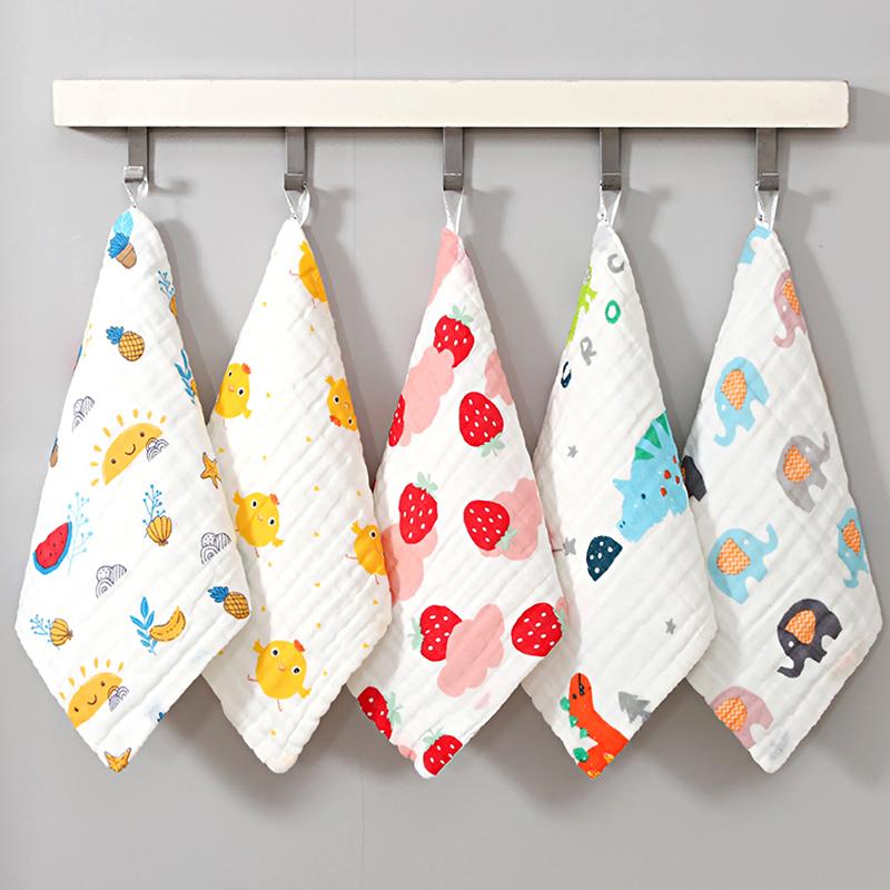 5Pcs Six Layers Gauze Multi-size Baby Towel Highly Absorbent Cotton Soft Square Towels Cartoon Print Kids Handkerchief