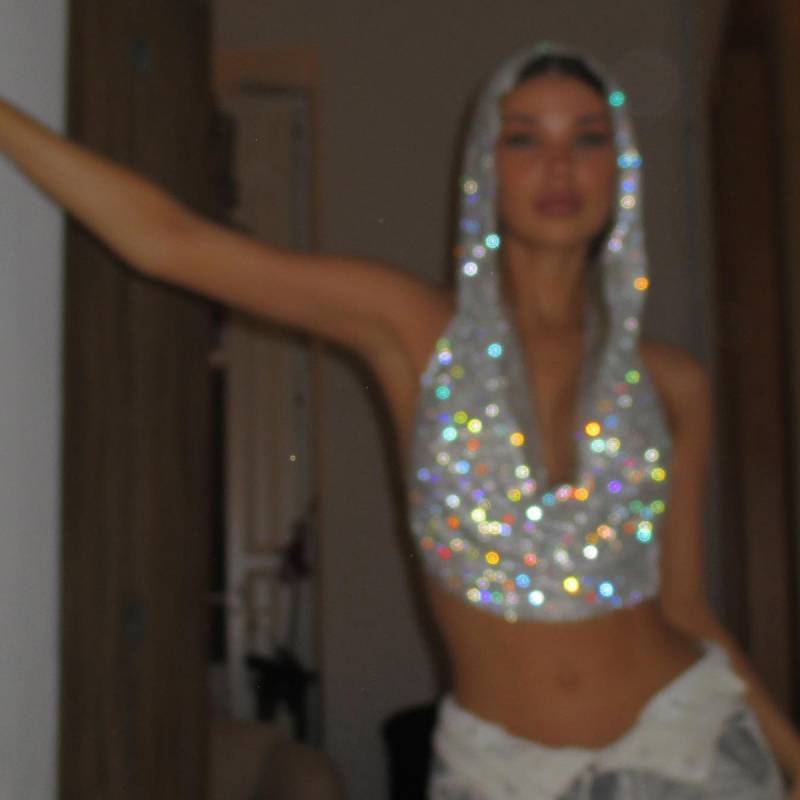 Summer Metallic Sequin Crop Top For Women Streetwear Fashion Statement