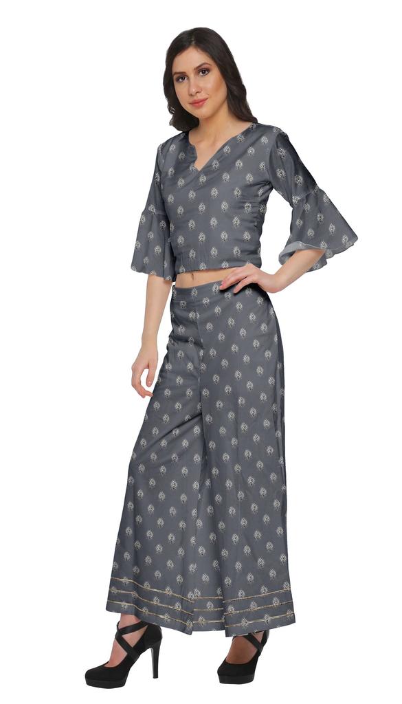 Moomaya Printed Loose Palazzo And Crop Top Set Ethnic Dress For Women Plus