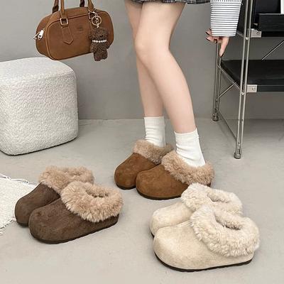 Версия из коровьей кожи осенне-зимние хлопковые туфли матовые новые ретро на толстой подошве для ленивых людей носить пушистые носки с одним футом