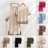 Womens Knit 2 Piece Sweater Sets Short Sleeve Pullover Tops Elastic Waist Wide Leg Pants Women Set