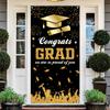 Congrats Grad Graduation Photography Backdrop Black Gold Porch Hanging Flag School Party Decor