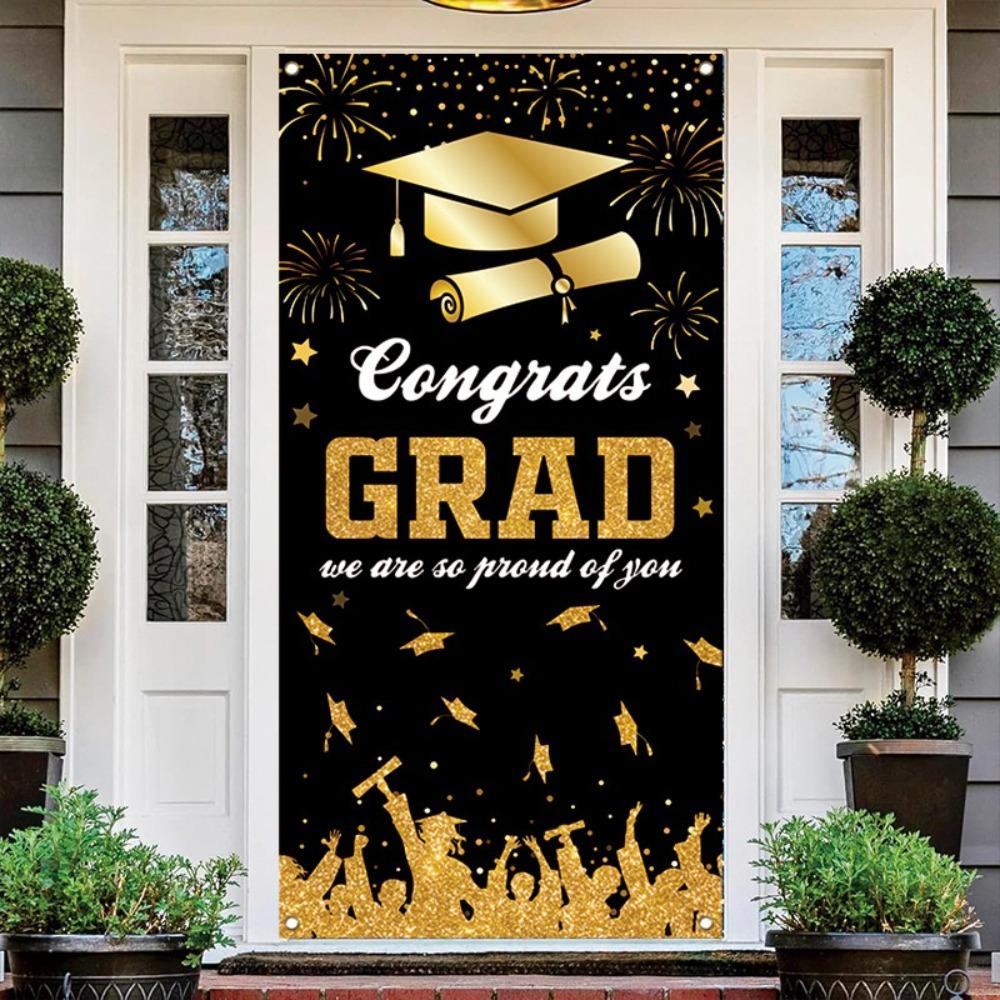 Black Gold Graduates Theme Background Congrats Grad Happy Graduation Banner  Adults Kids