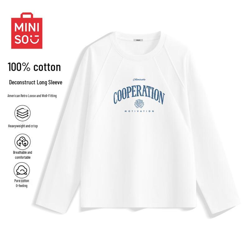 MINISO Мужская футболка из плотного хлопка с длинным рукавом