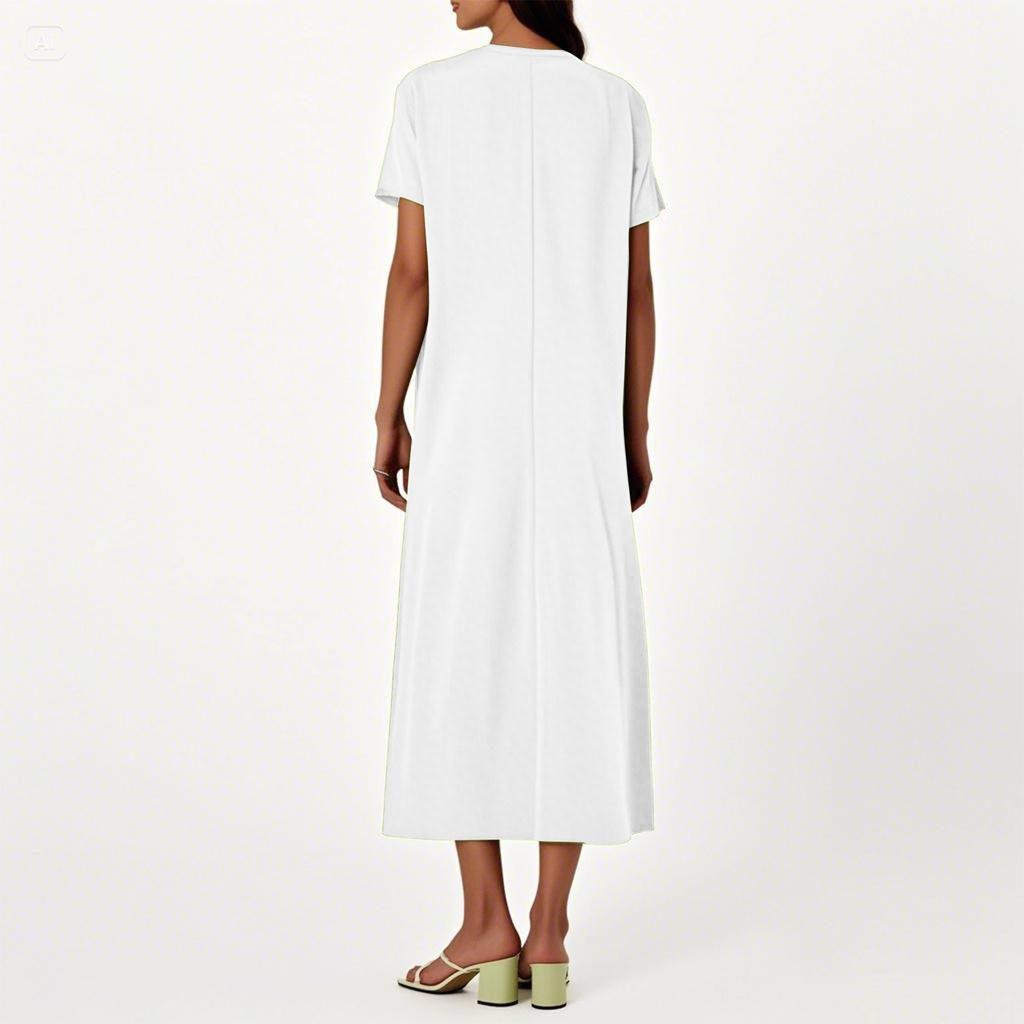 Модное женское однотонное платье с V-образным вырезом, длинное, свободное