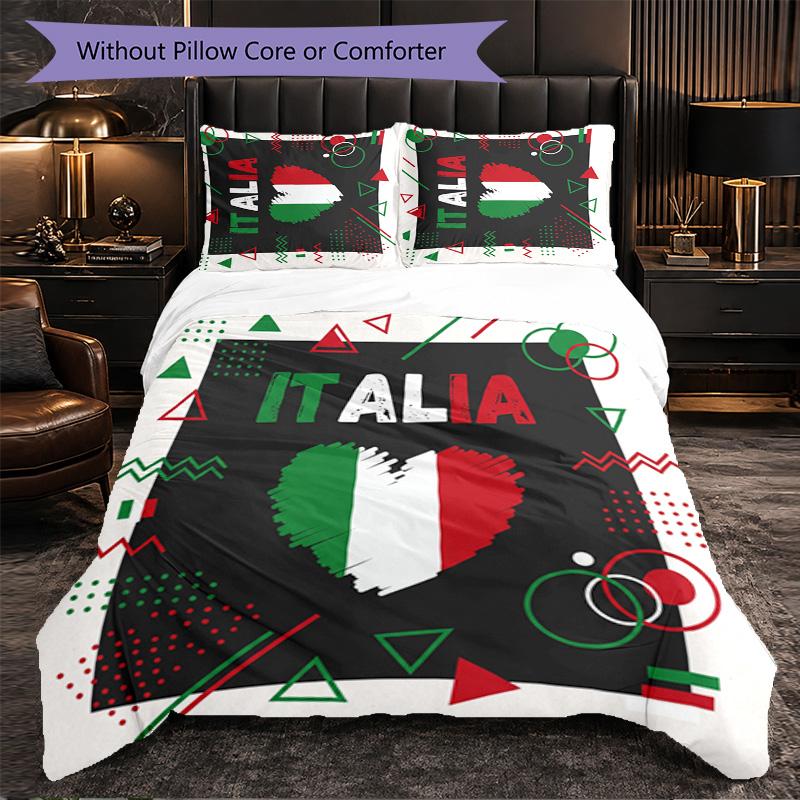 Italy Football Pattern 3 Pieces Bedding Set Soft Microfiber Duvet Cover with Pillow Cases for Bedroom