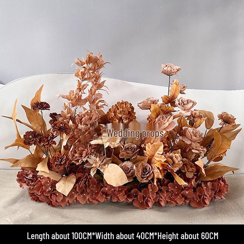 Red Floral Wedding Stage Backdrop with Artificial Flower Rows