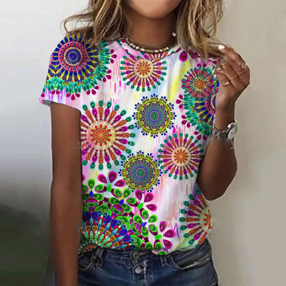 Женская модная футболка с геометрическим принтом, топ с круглым вырезом и коротким рукавом, свободная модная одежда, женская футболка с коротким рукавом для вечеринок
