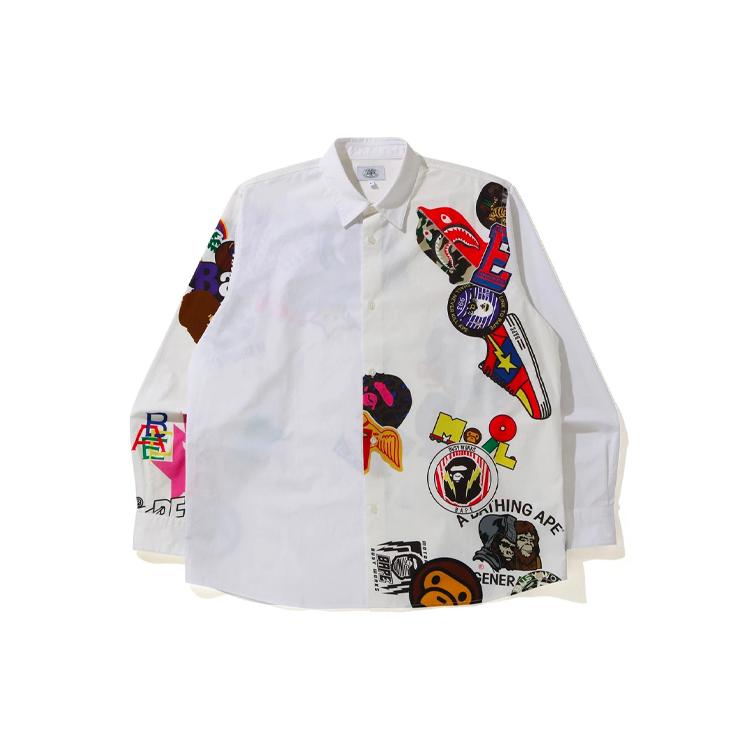 Свободная рубашка Bape с принтом из множества мотивов 1H30-131-007