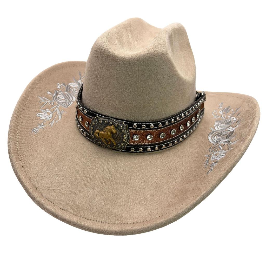 Stylish and exquisite three-dimensional embroidered suede versatile cowboy hat western style temperament elegant jazz hat