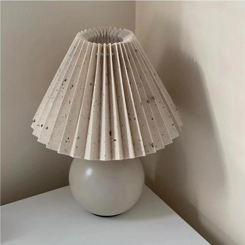 Vintage Pleated Table Lamp with LED E27 Tricolored Bulb Ceramic Base AU US EU UK Plug Cute Decorative Night Light for Bedroom